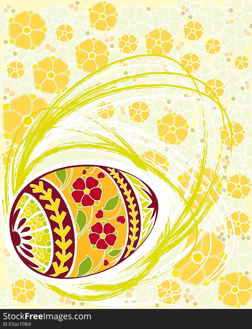 Easter background with egg and flowers