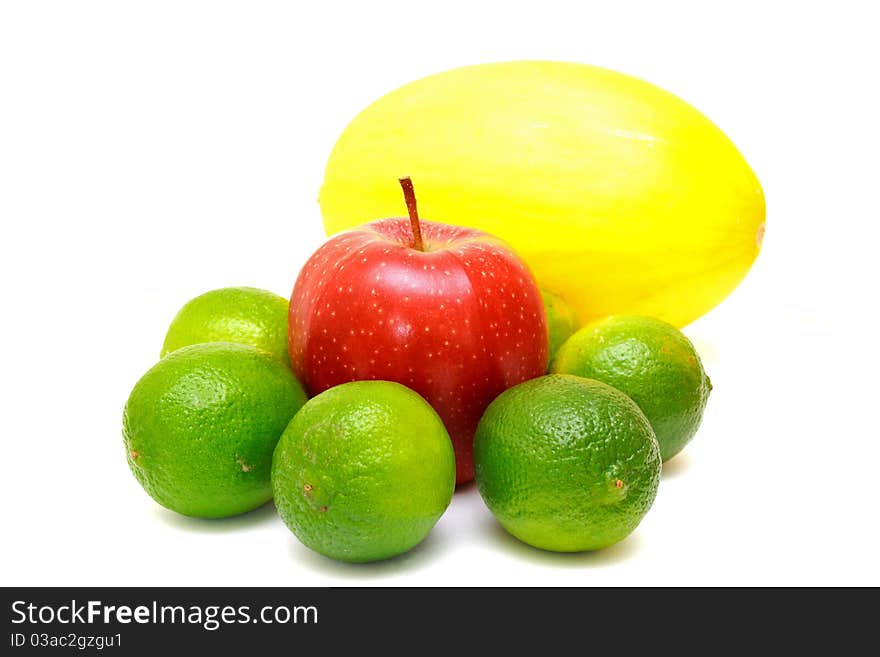 Colorful Fruits Melon, Laime And Apple