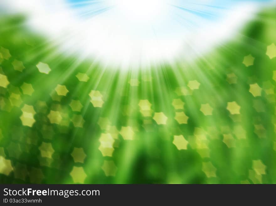 Nature spring bokeh background with sun beam