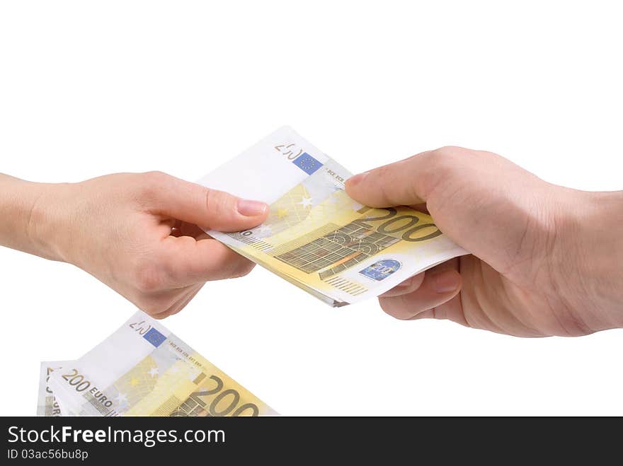 Hands with banknotes two hundred euros