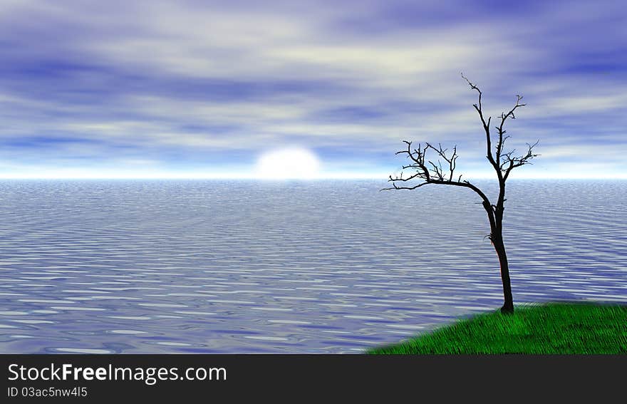 3D model of the ocean with tree