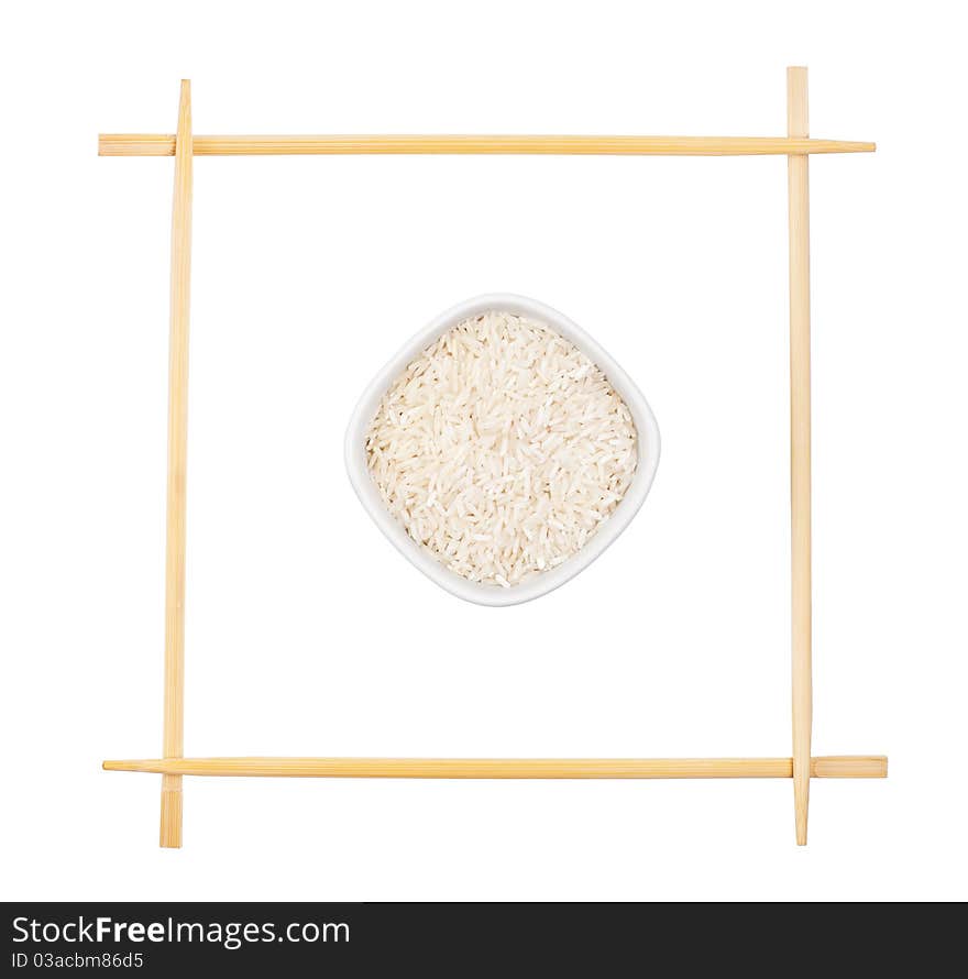 Chopsticks and rise, isolated on white