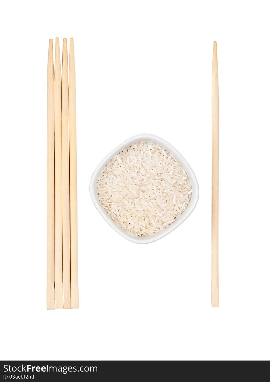 Chopsticks and rise, isolated on white