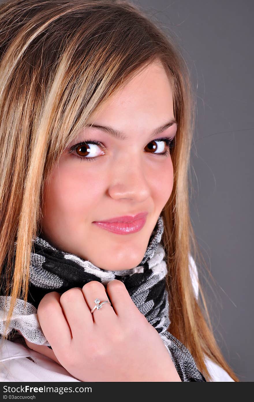 Smiling Woman on grey background