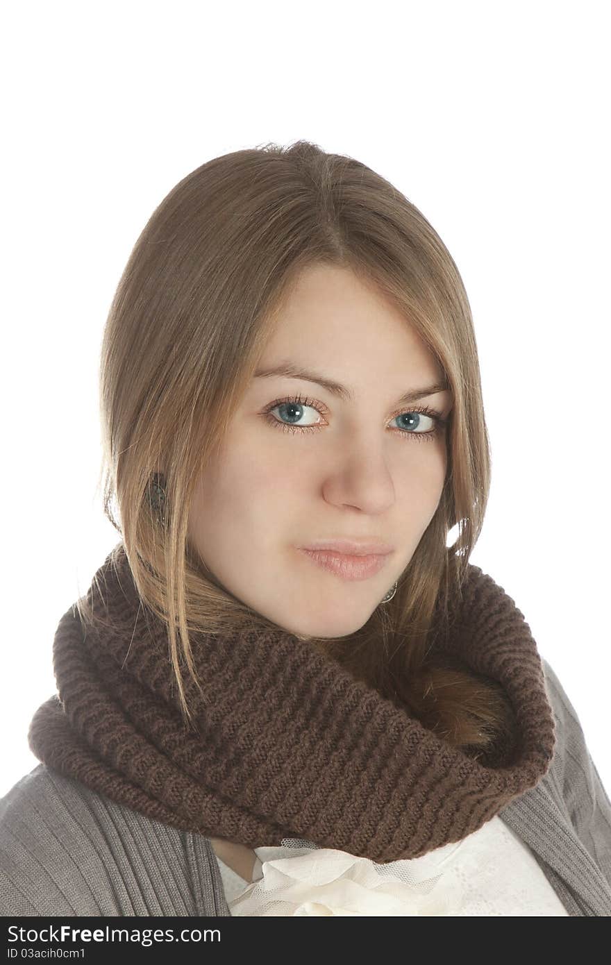 Young woman with scarf on white background. Young woman with scarf on white background