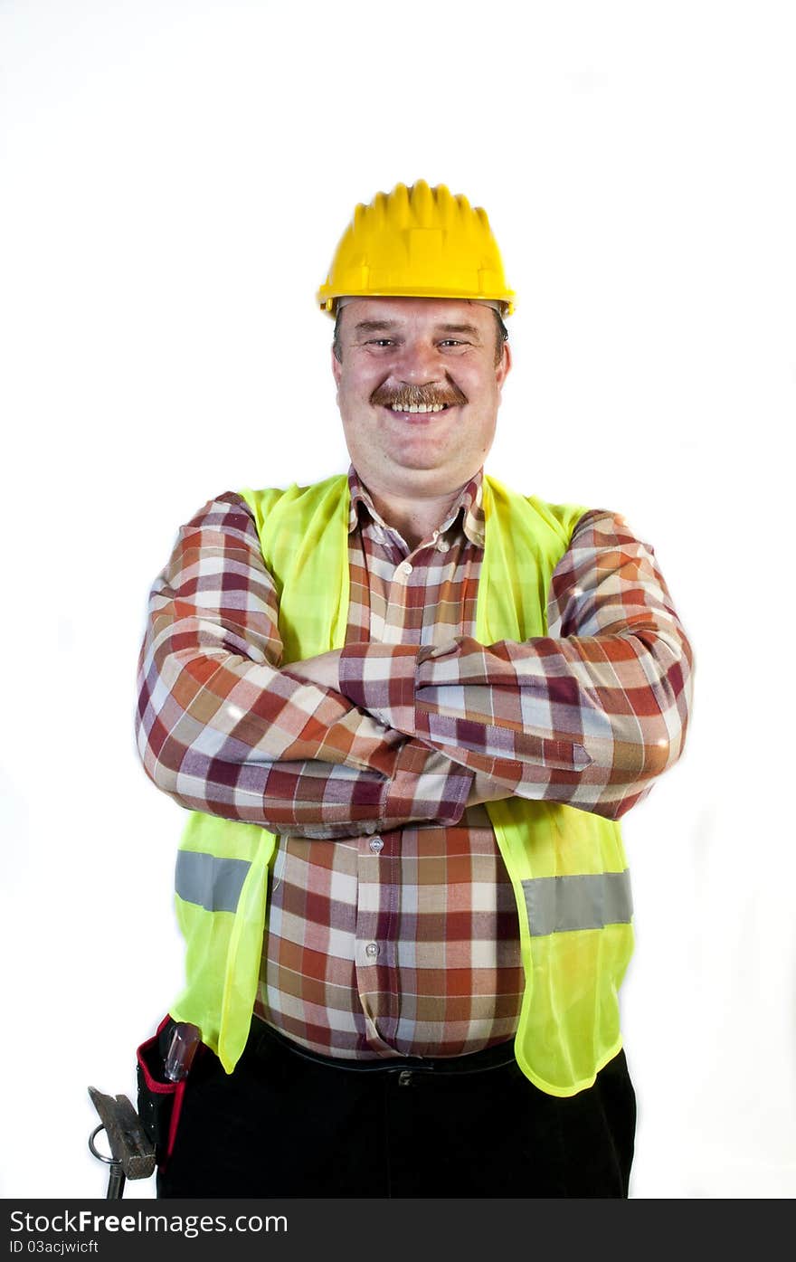 Friendly construction worker isolated on white background. Friendly construction worker isolated on white background