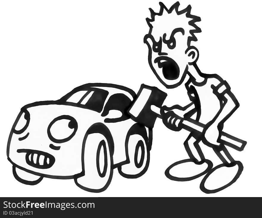 Simple draw of angry man and car