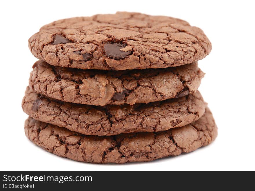 Double chocolate cookies isolated on a white background. Double chocolate cookies isolated on a white background