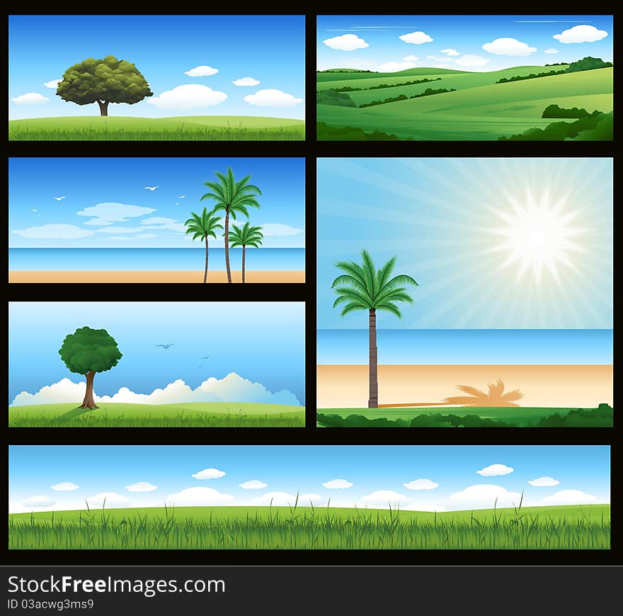 Various nature landscape illustration