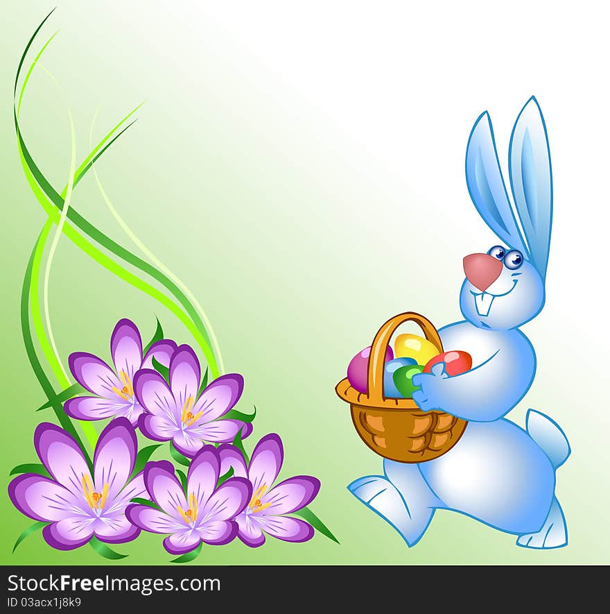 Easter bunny brings with colorful easter eggs.Additionally, a vector EPS format