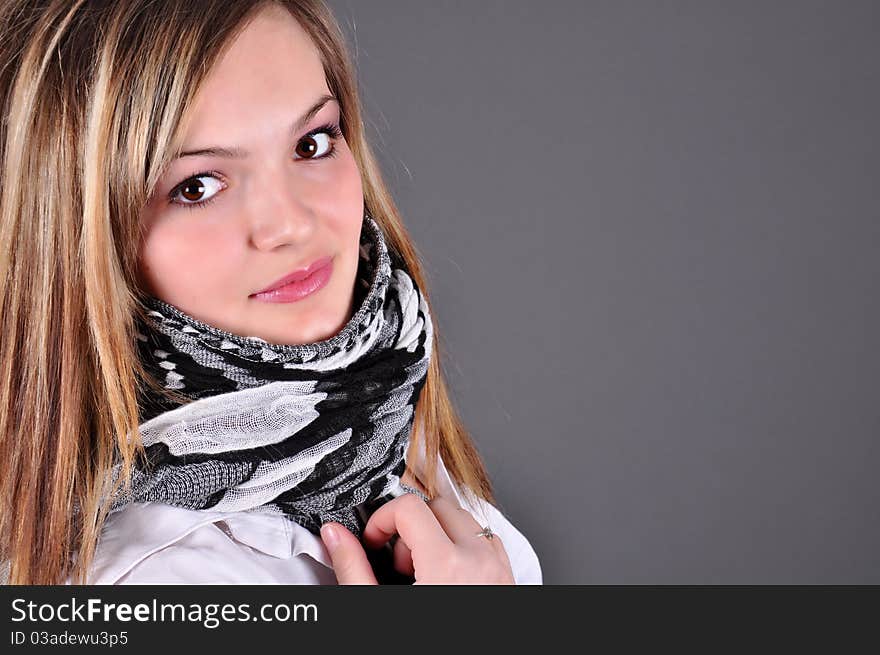 Smiling Woman on grey background