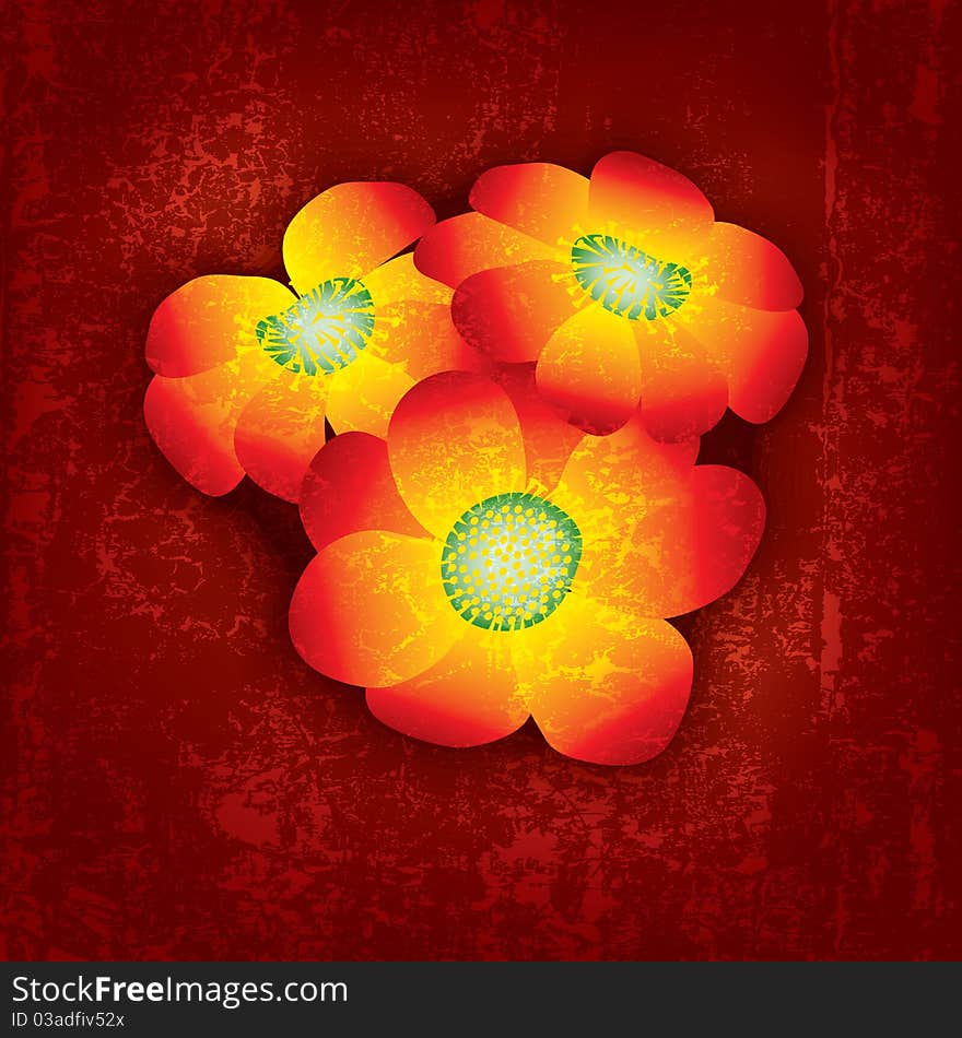 Abstract floral background with red flowers on brown. Abstract floral background with red flowers on brown