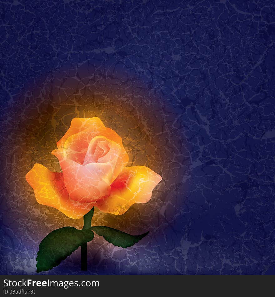 Abstract floral illustration with rose on blue background