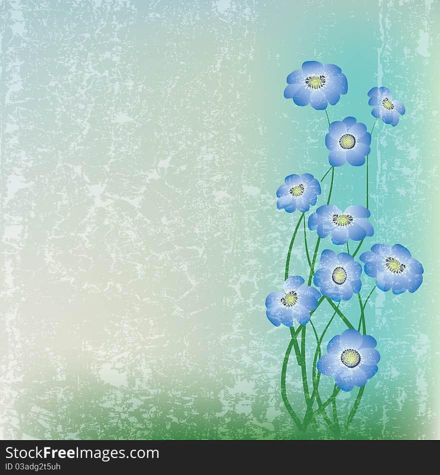 Abstract grunge background with flowers on green. Abstract grunge background with flowers on green