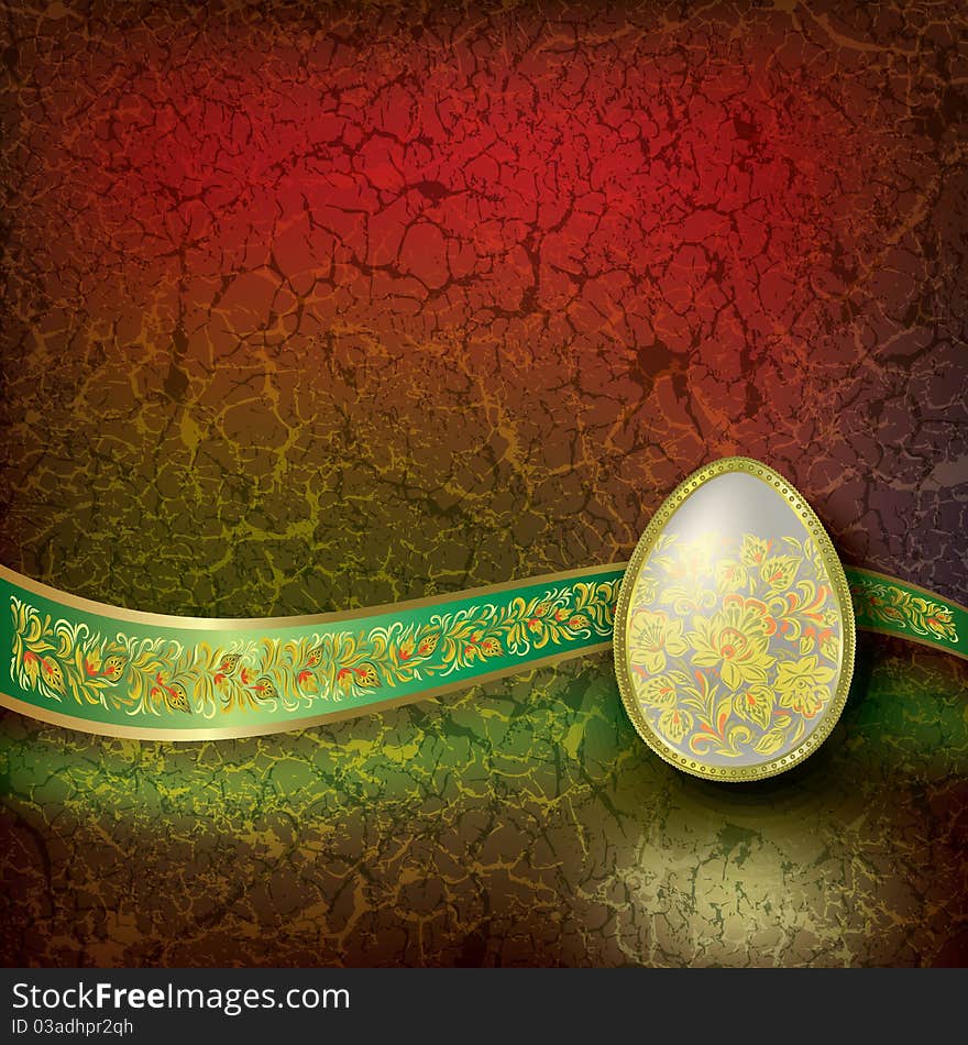 Abstract illustration with easter egg and green ribbon