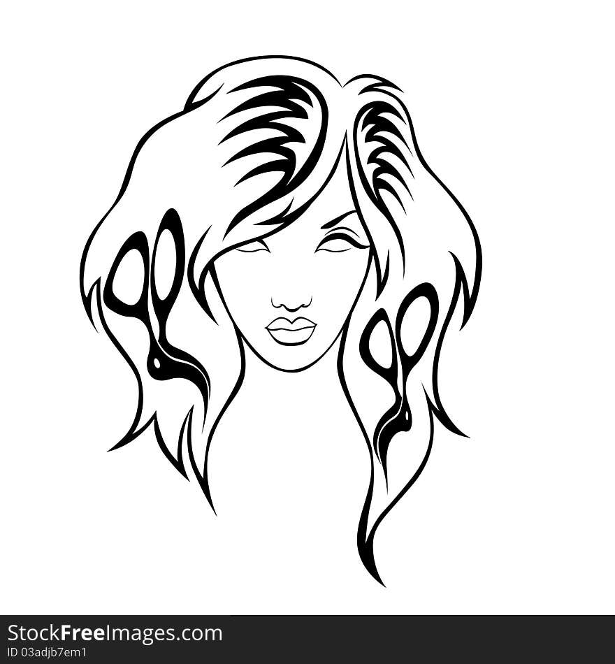 Illustration of girl with hairdressing accessories in her hair. Illustration of girl with hairdressing accessories in her hair