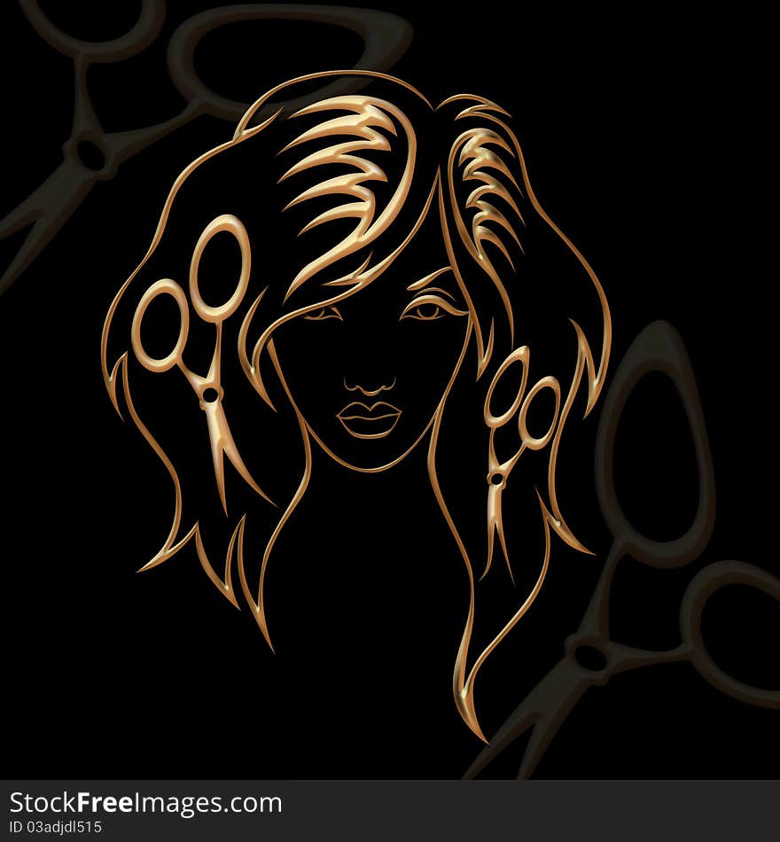 Illustration of girl with hairdressing accessories in her hair. Illustration of girl with hairdressing accessories in her hair