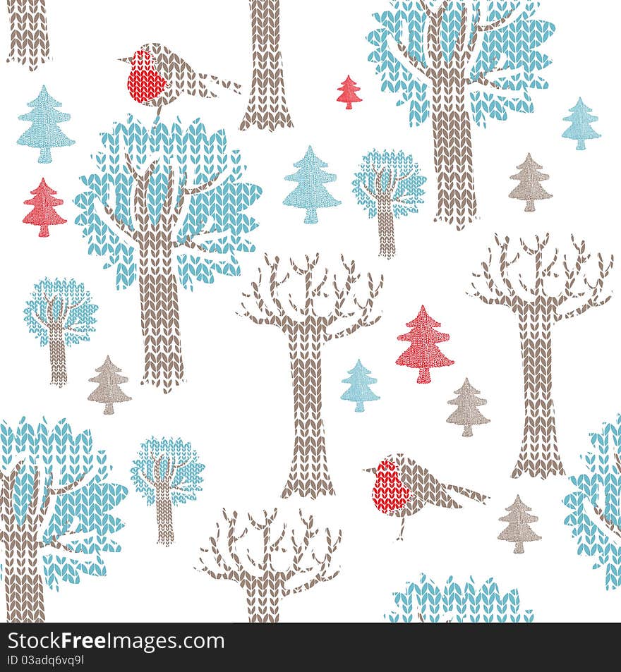 Winter Forest With Birds