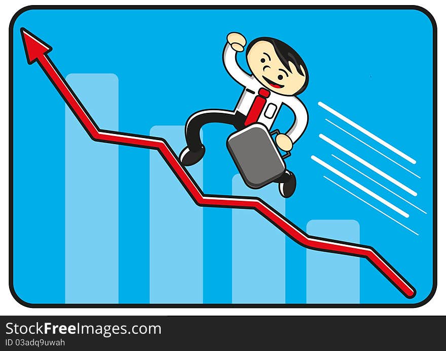 Businessman climb arrow describe successful business. Businessman climb arrow describe successful business