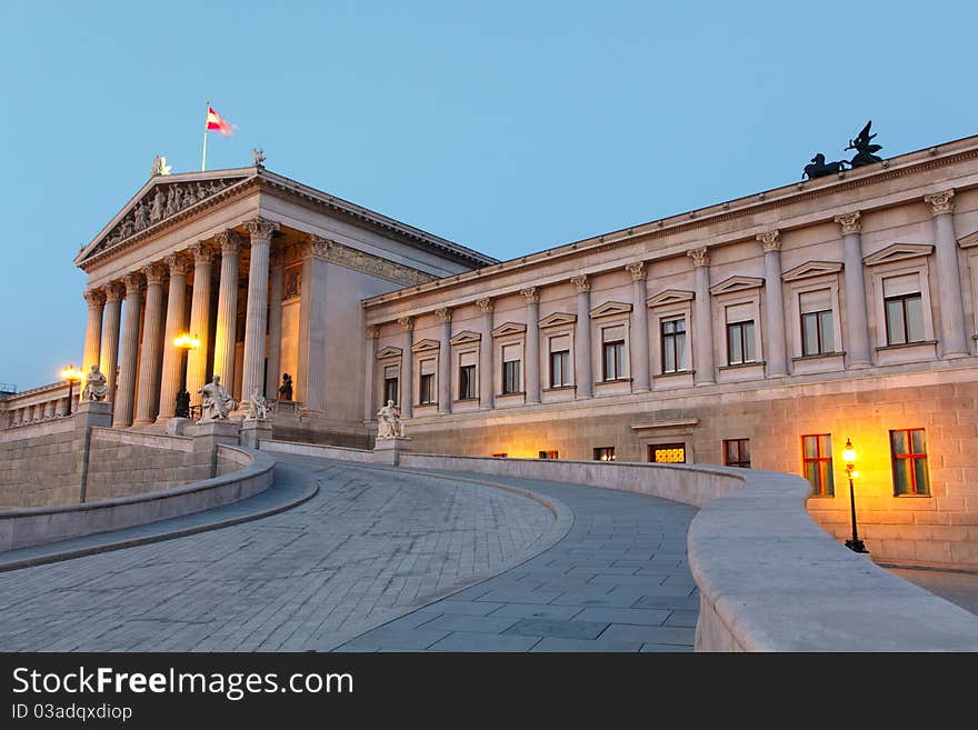 Austrian Parliament in Vienna at sunrise