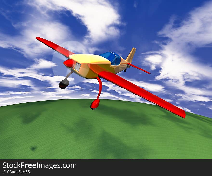 3d illustration of sport airplane in flight