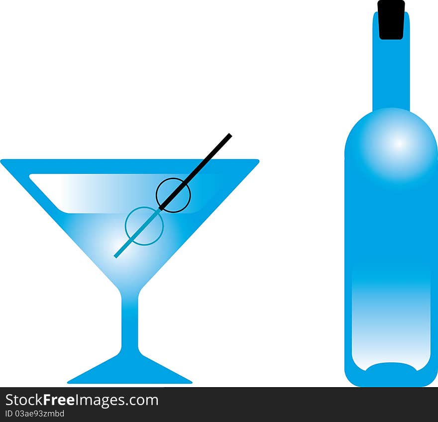 Glass and Bottle illustration on white background