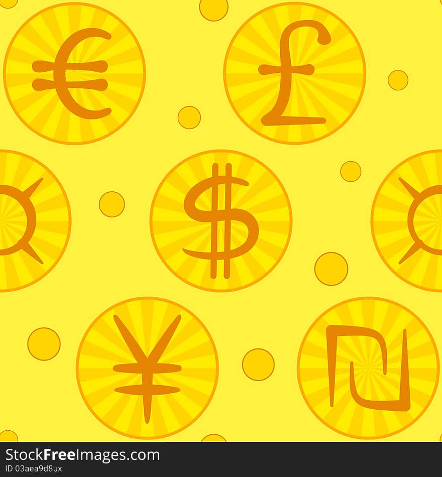 Abstract seamless background, currency signs. Abstract seamless background, currency signs