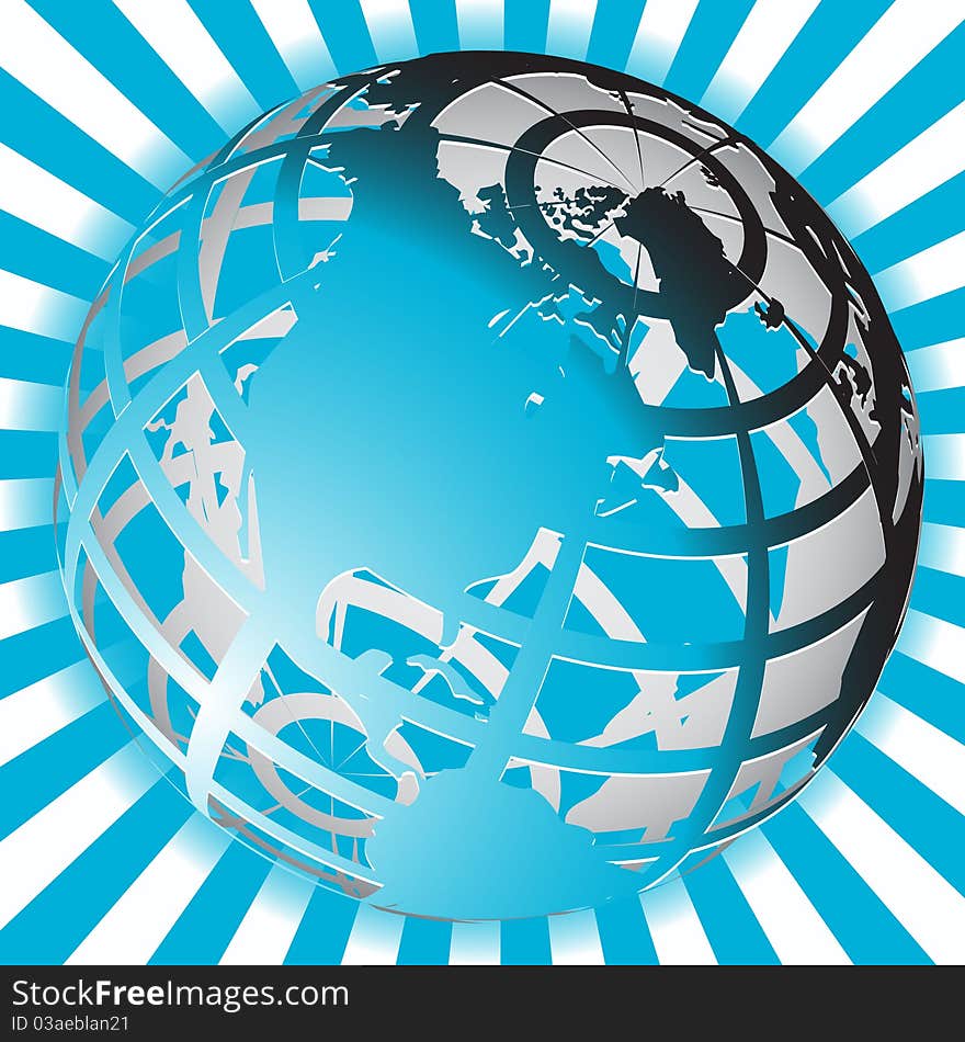 Illustration, transparent blue globe on white-blue background