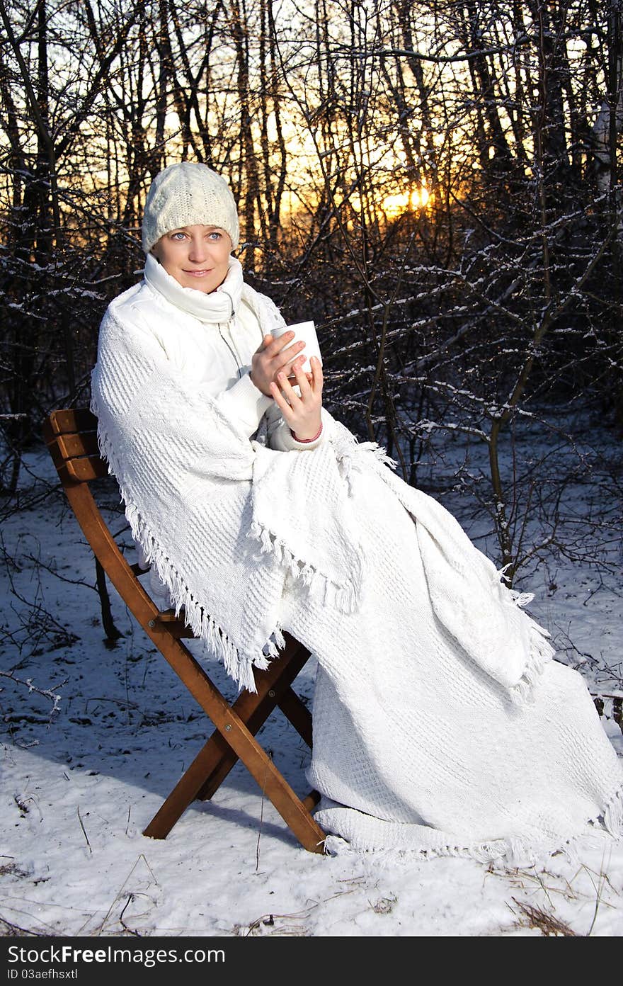 Woman In The Winter Forest