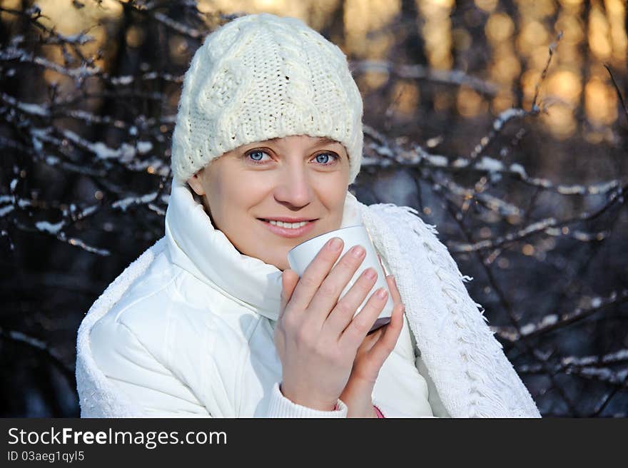 Woman In The Winter Forest