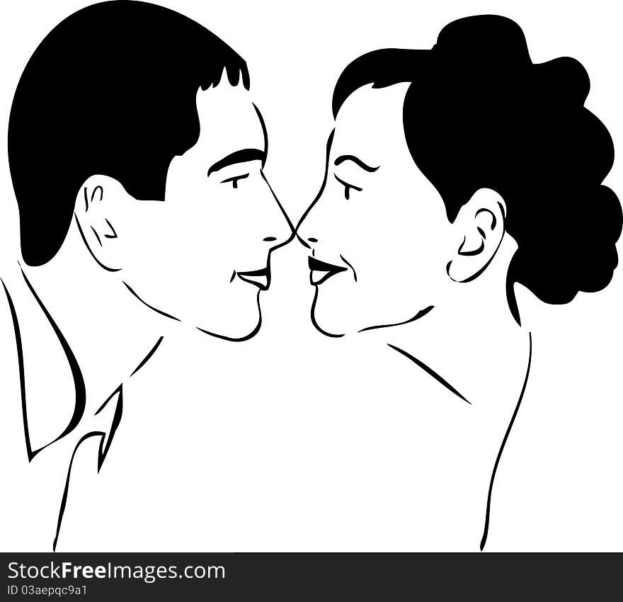 Men and woman nose to nose with a smile