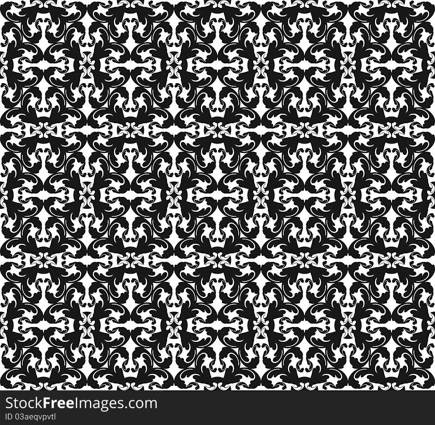 Seamless damask black white designs patterns. Vector. Seamless damask black white designs patterns. Vector