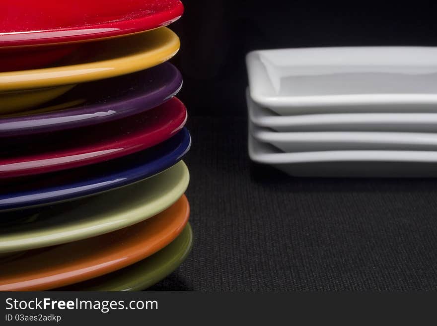 Colorful ceramic plates for the main dishes.