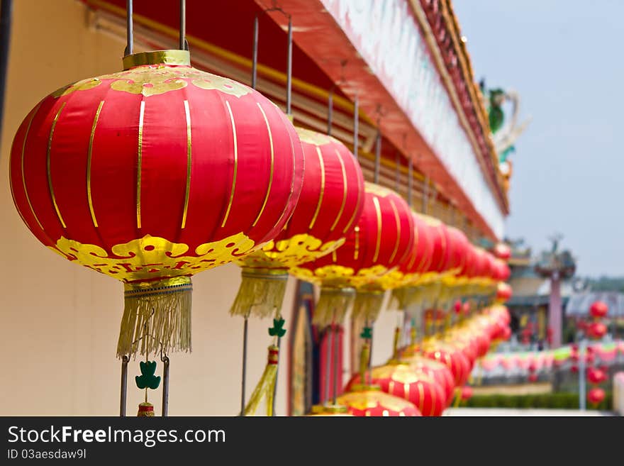 Chinese Red Lantern In The Temple