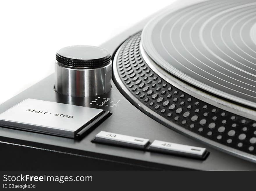 Part of the vinyl record player on white background. Part of the vinyl record player on white background