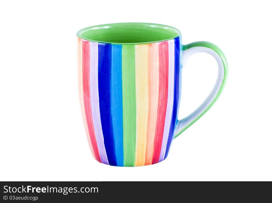 Rainbow color cup isolated on white background