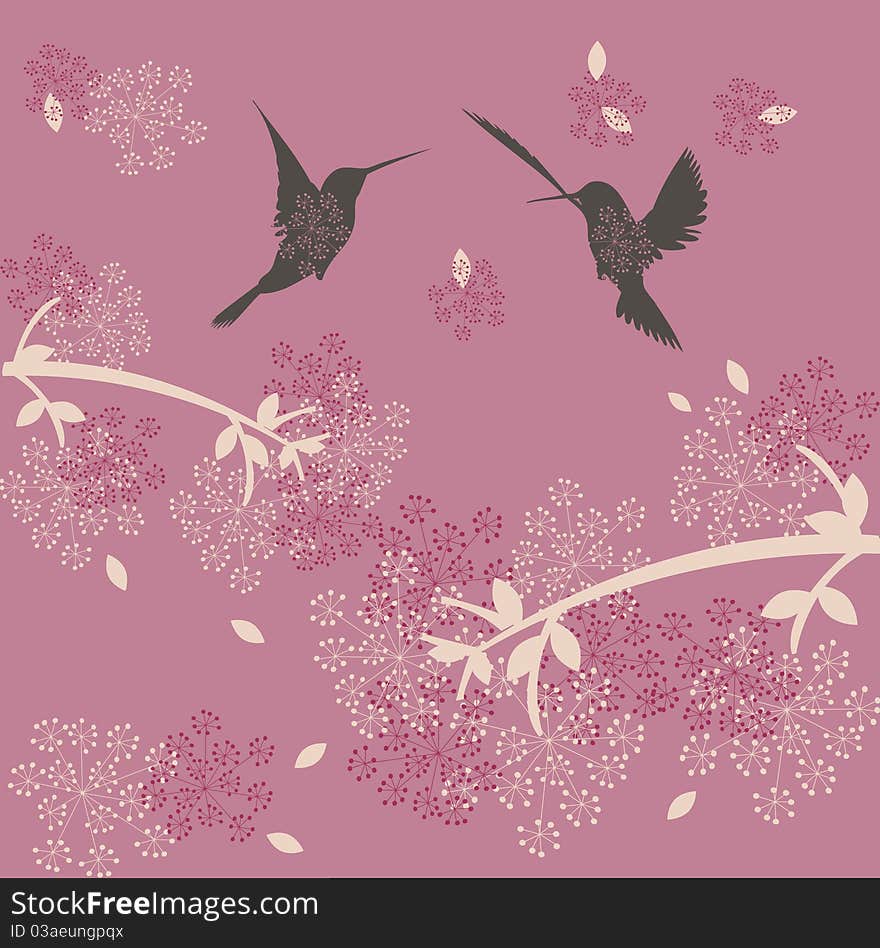 Loving birds flying above spring trees. Loving birds flying above spring trees