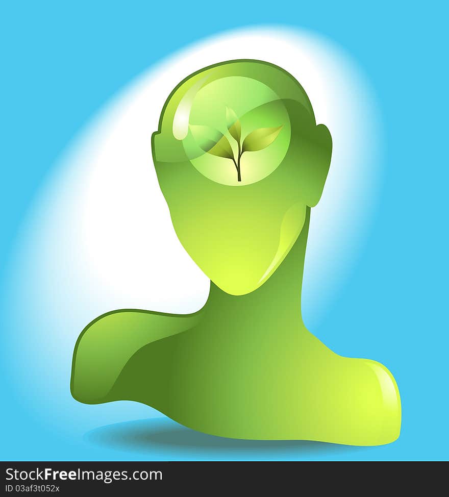 Eco-icon with green human head