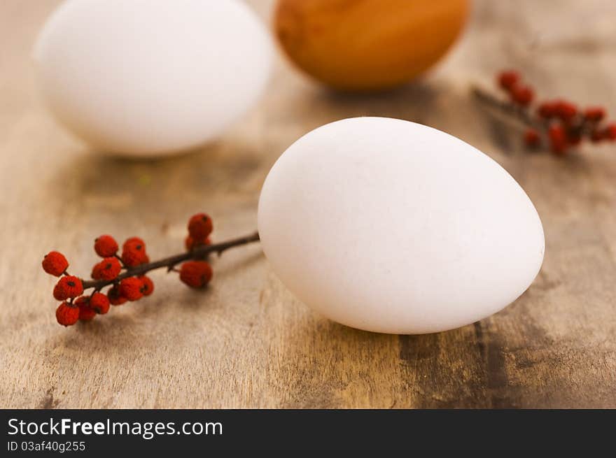 Easter eggs on wooden background