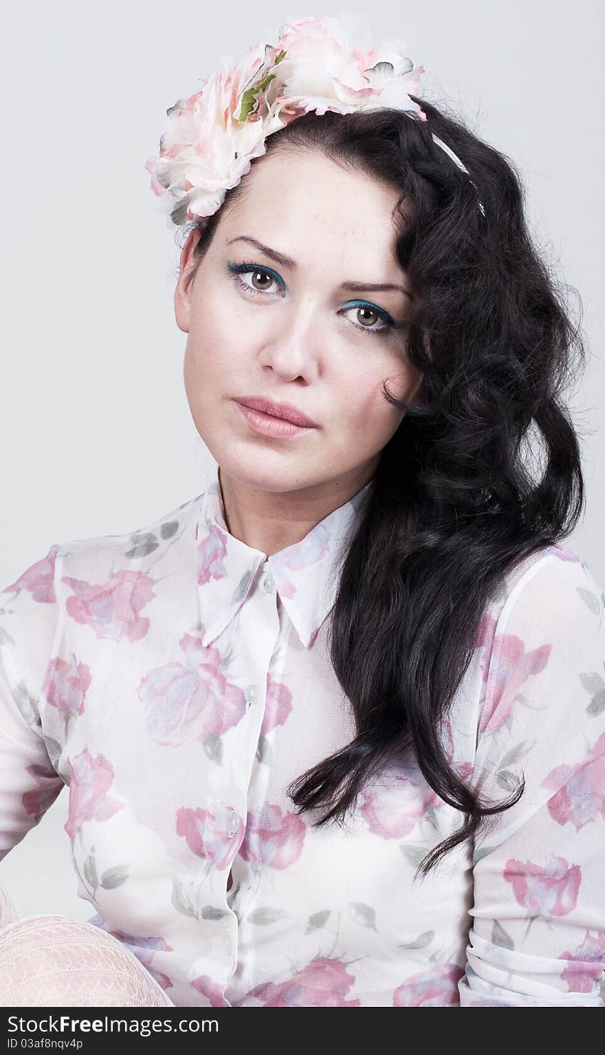 Portrait of beauty woman with flowers on head. Portrait of beauty woman with flowers on head