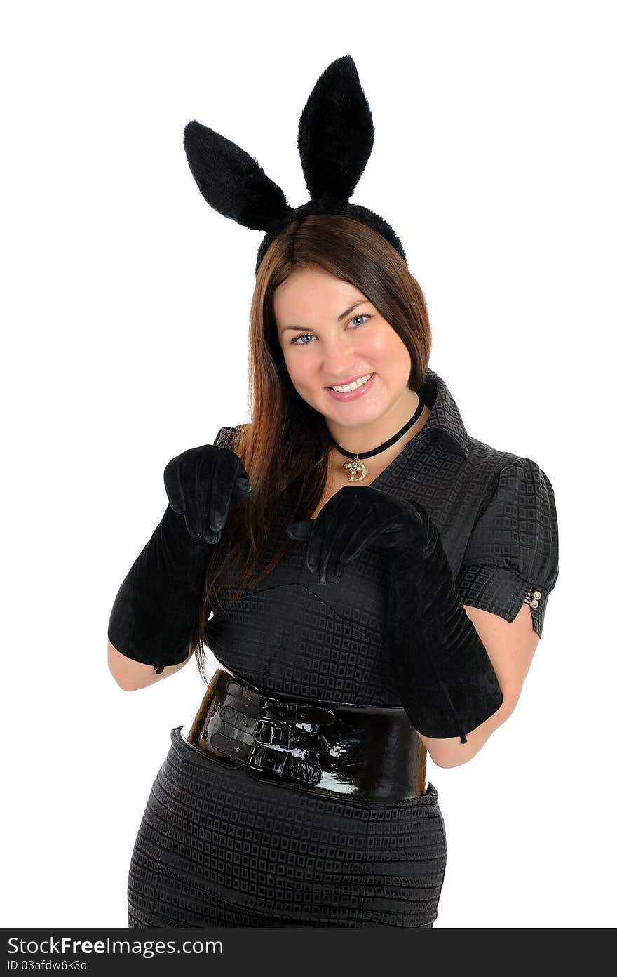 Pretty seductive brunette girl with bunny carnival ears. Pretty seductive brunette girl with bunny carnival ears