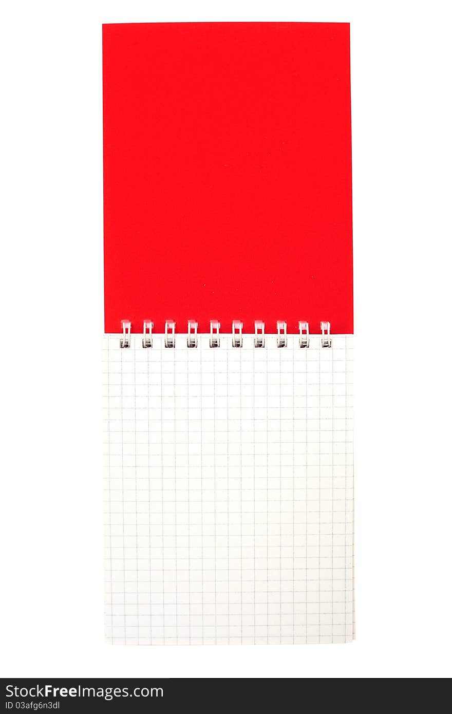 An image of open red notebook on white background