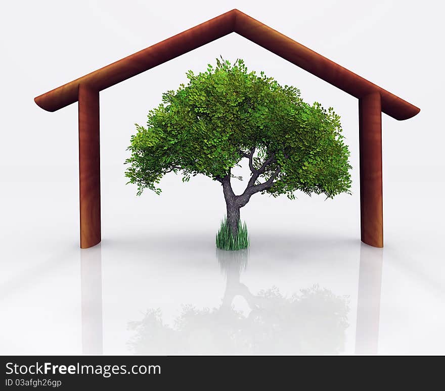 Wood house and tree