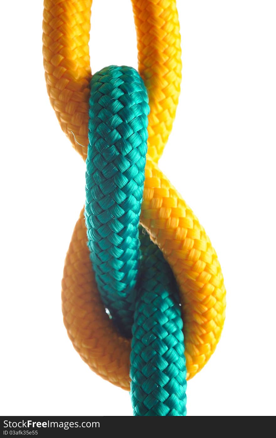 Rope with marine knot on white background