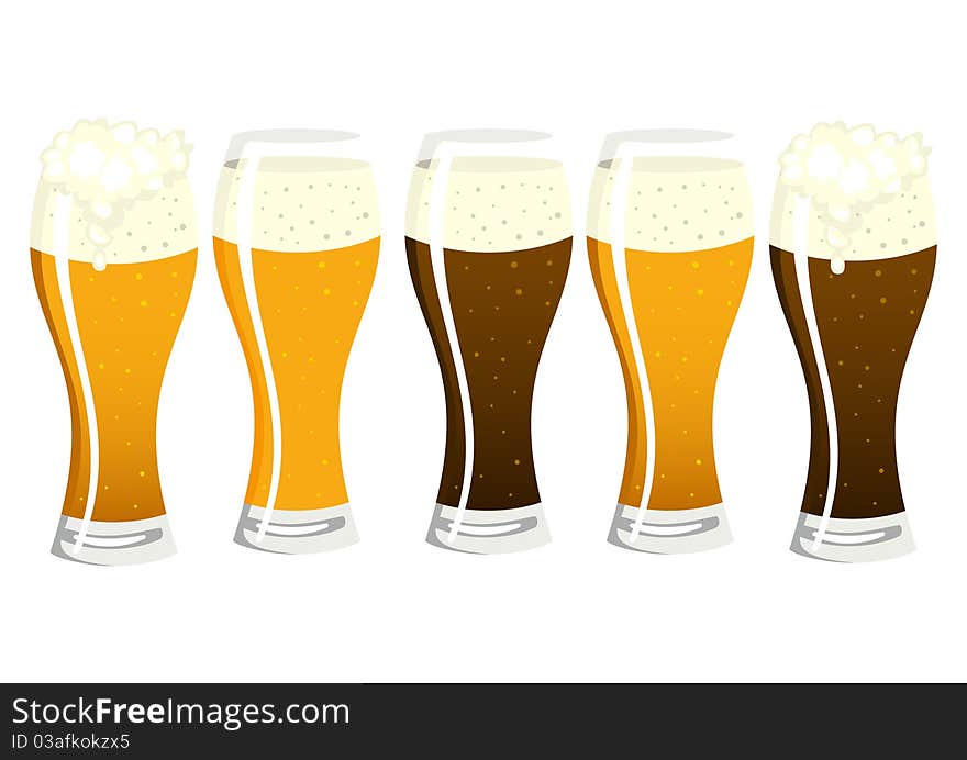 Five glass mug with dark and light beer. Five glass mug with dark and light beer