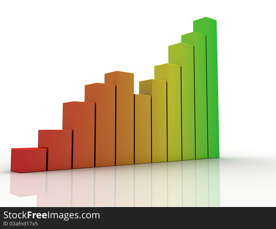 Digital illustration of Business Graph in 3d on white background