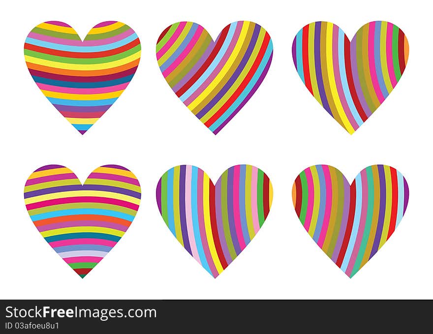 Colorful illustration of hearts on isolated background