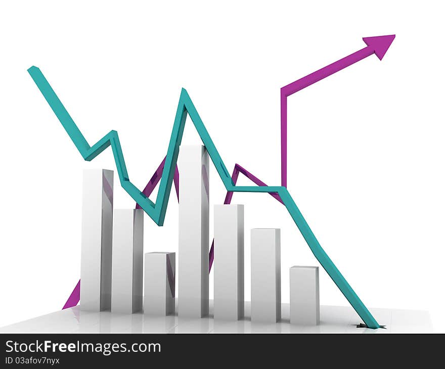 Digital illustration of Business Graph in 3d on white background