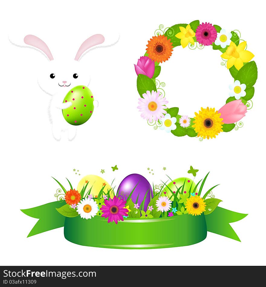 Happy Easter Icons, Isolated On White Background, Vector Illustration