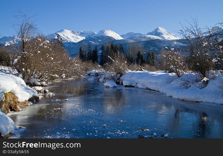 Frozen River of Golden Dreams in Whistler during the winter months